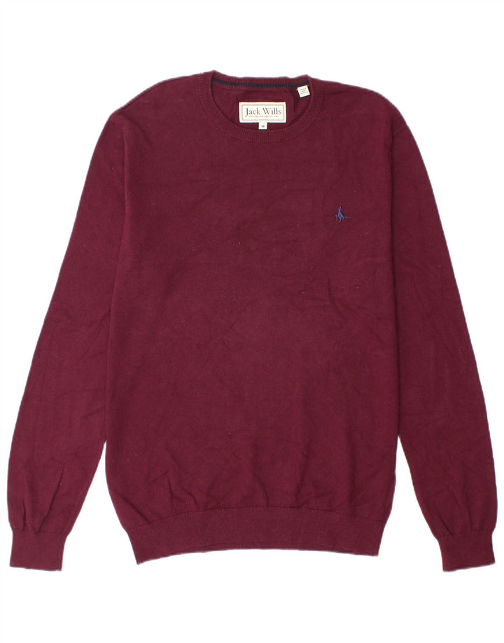 Męski sweter Jack Wills z okrągłym dekoltem, średnia bordowa bawełna