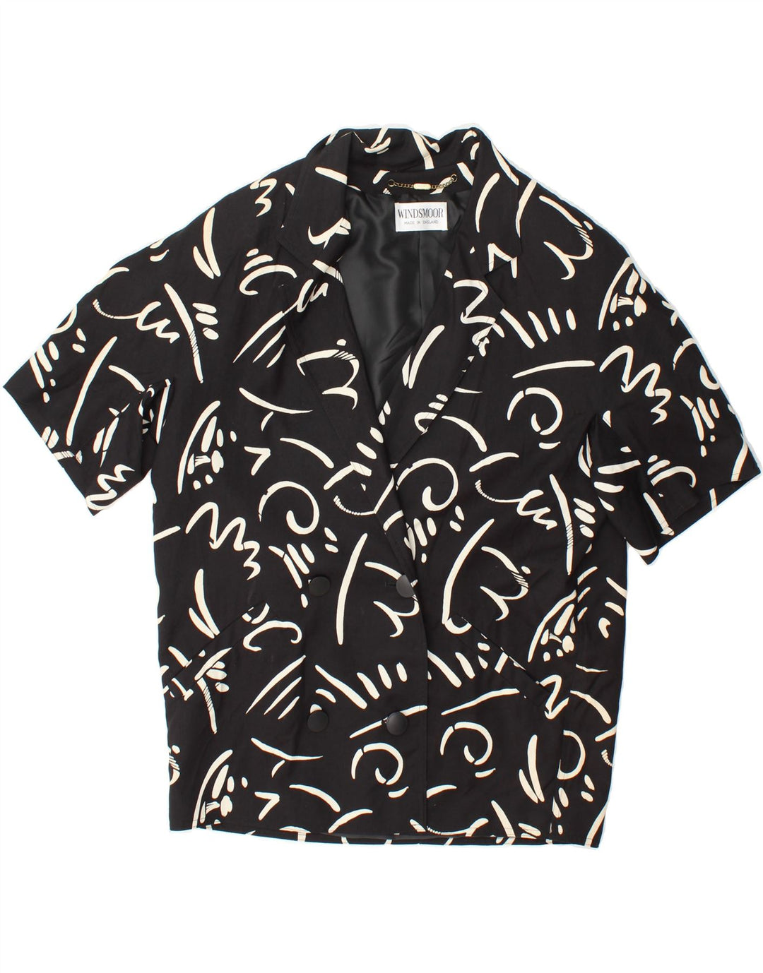WINDSMOOR Womens Short Sleeve Blazer Jacket UK 12 Medium  Black Geometric Vintage Windsmoor and Second-Hand Windsmoor from Messina Hembry 