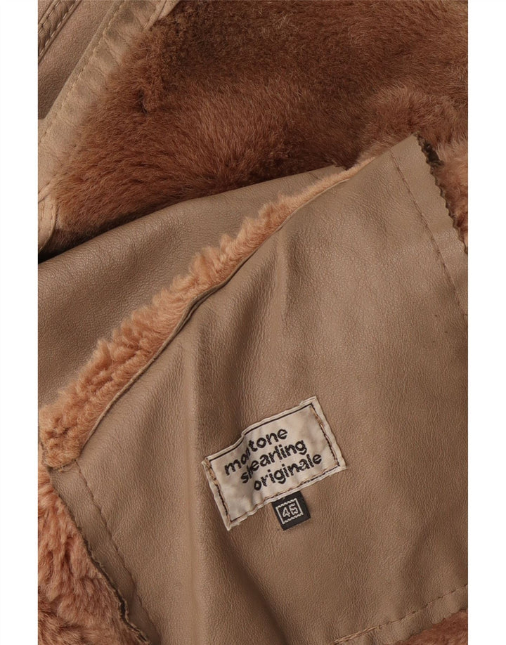 Vintage damska kurtka shearling IT 46 duża beżowa kurtka shearling