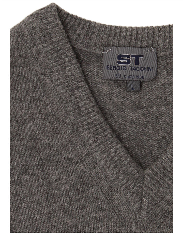 SERGIO TACCHINI Męski sweter z dekoltem w kształcie litery V, duży, szary