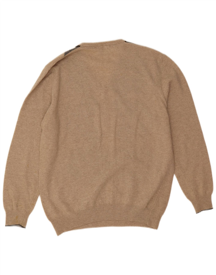 Sweter męski Melaverde z dekoltem w kształcie litery V, 2XL, beżowy Argyle/diamentowa wełna