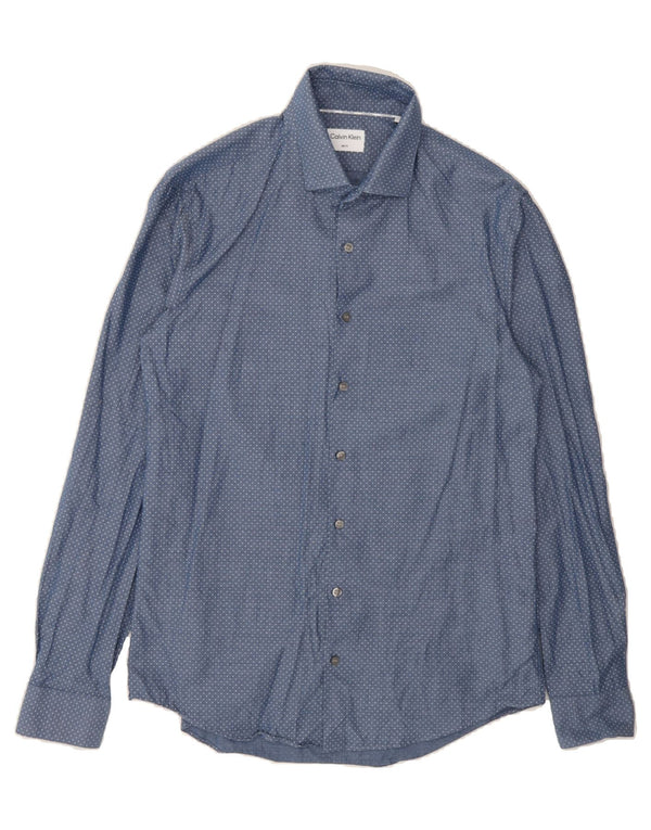 CALVIN KLEIN Mens Slim Fit Shirt Size 39 Medium Blue Spotted Cotton
