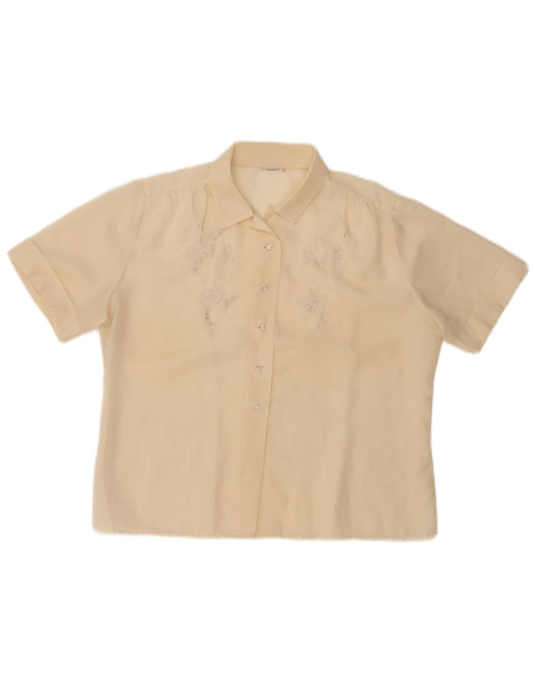 Damska bluzka koszulowa z krótkim rękawem VINTAGE UK 14 Średni żółty w kwiaty