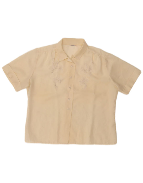 Damska bluzka koszulowa z krótkim rękawem VINTAGE UK 14 Średni żółty w kwiaty