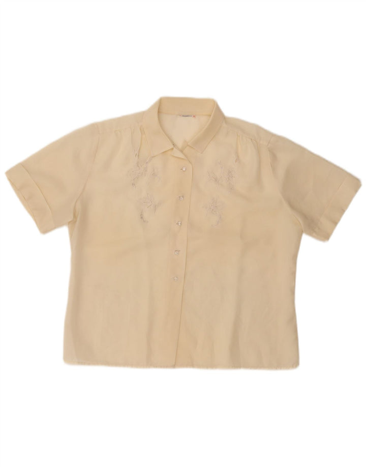 Damska bluzka koszulowa z krótkim rękawem VINTAGE UK 14 Średni żółty w kwiaty