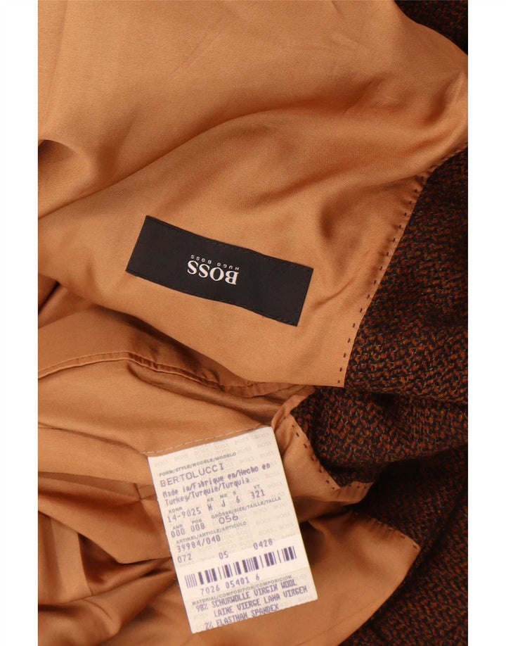 Męska marynarka Hugo Boss zapinana na 2 guziki EU 56 3XL, brązowa w jodełkę
