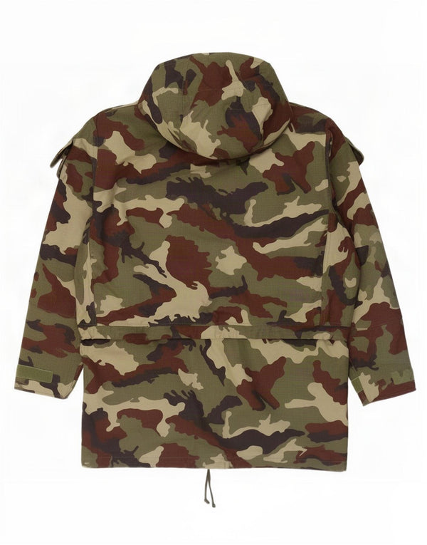 Vintage męska kurtka parka z kapturem i luźnym krojem UK 40, duży kamuflaż khaki