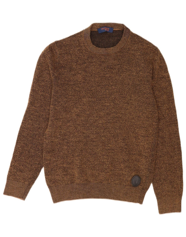 Damski sweter z okrągłym dekoltem Trussardi Jeans UK 14, duży, brązowy, nakrapiany