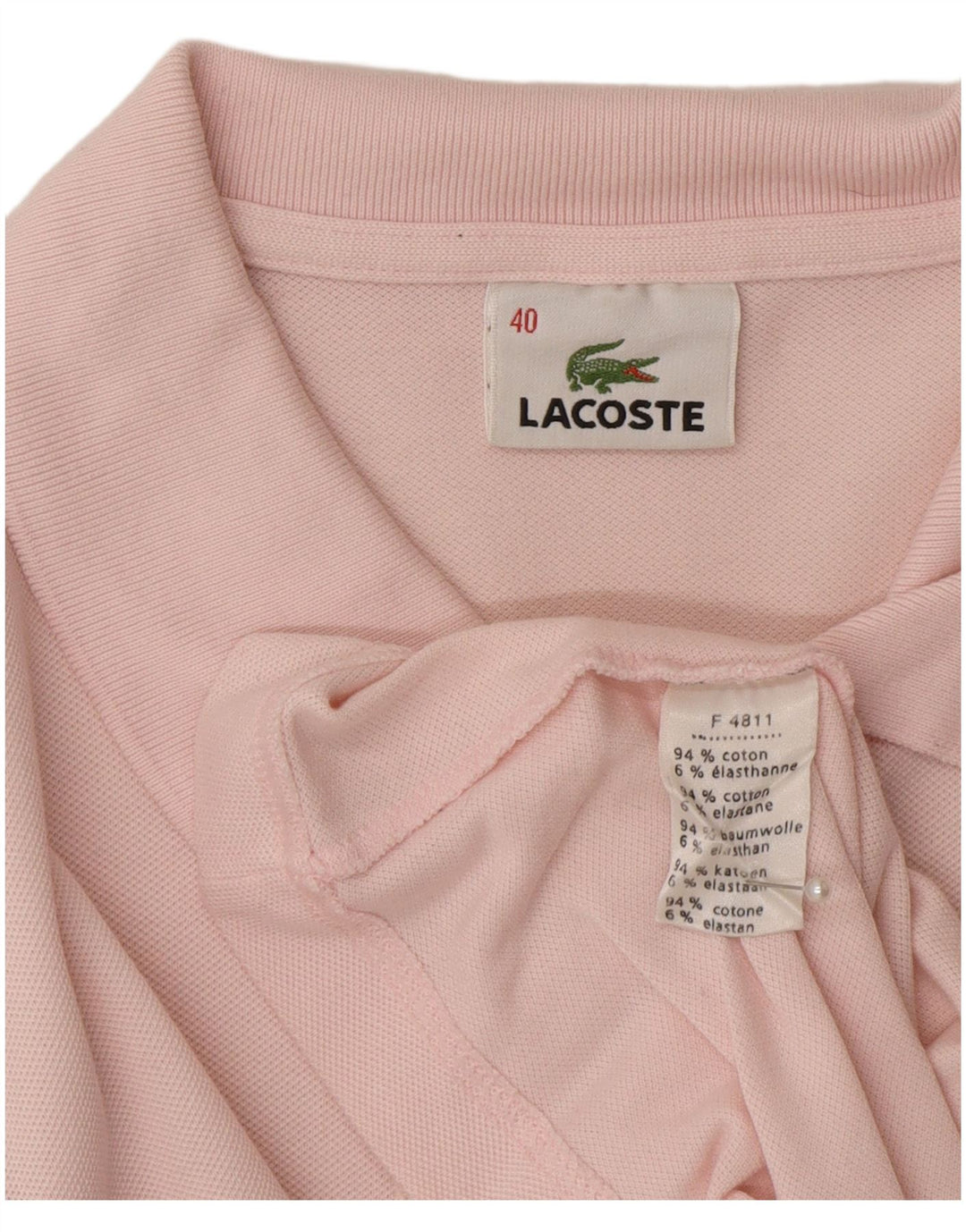 Damska koszulka polo Lacoste z długim rękawem, rozmiar 40, średnia różowa bawełna
