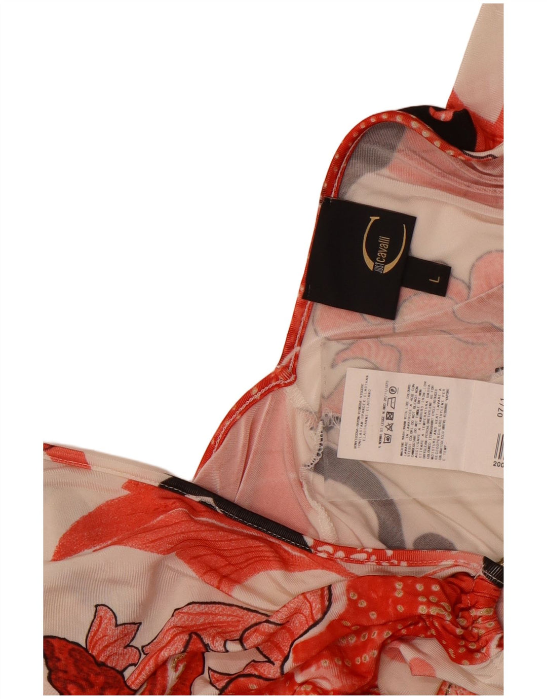 Bluzka damska Just Cavalli Top UK 14, duża, złamana biel, kwiatowy elastan