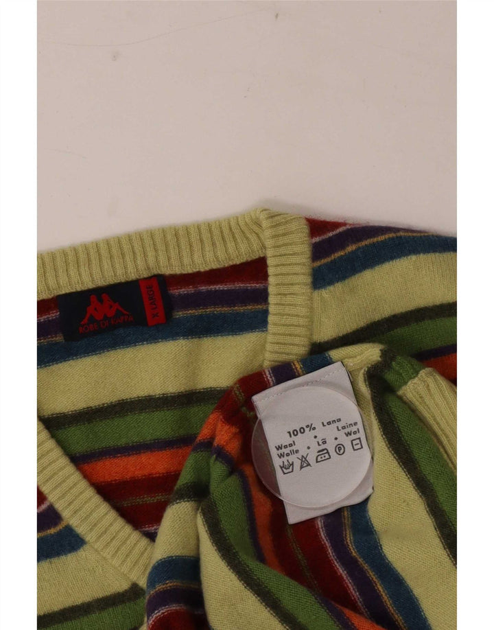 Męski sweter Kappa z dekoltem w kształcie litery V, XL, wielobarwny, wełniany w paski