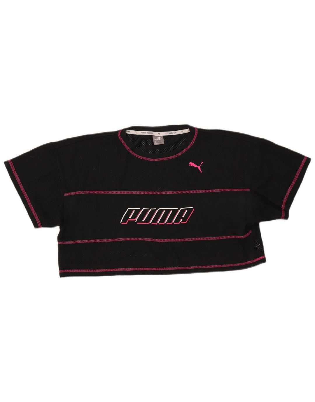 Damska koszulka PUMA Crop Graphic Top UK 14, poliester w średnie czarne paski