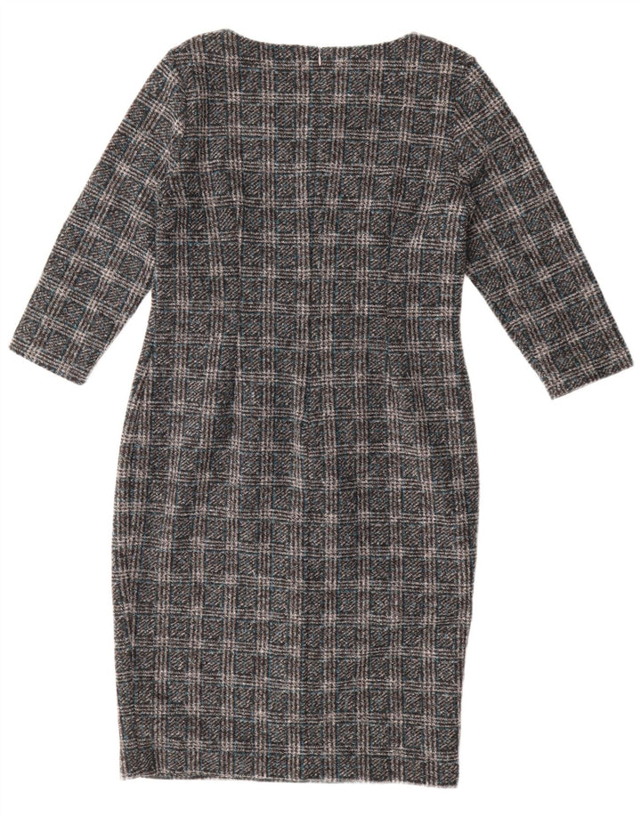 LAURA ASHLEY Womens 3/4 Sleeve Sheath Dress UK 12 Medium  Grey Check