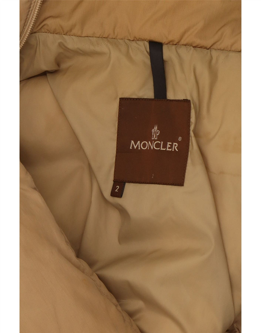 Damski ocieplany płaszcz Moncler, rozmiar 2, średni beż, poliamid