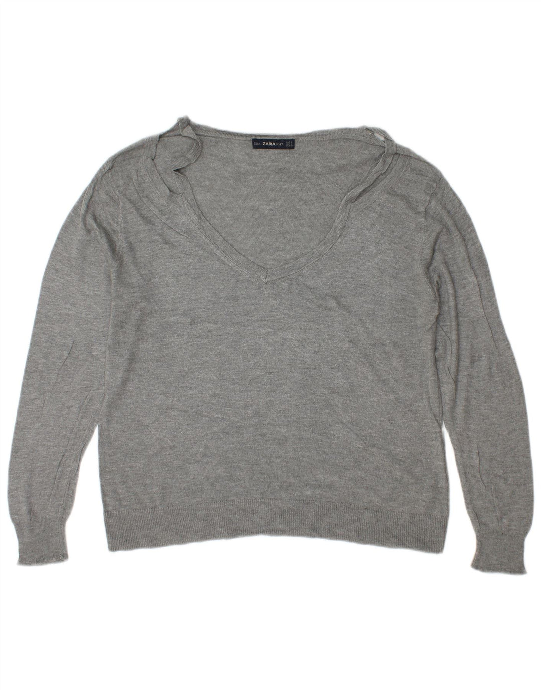Sweter damski Zara z dekoltem w kształcie litery V, UK 16, duży, szary, wiskoza
