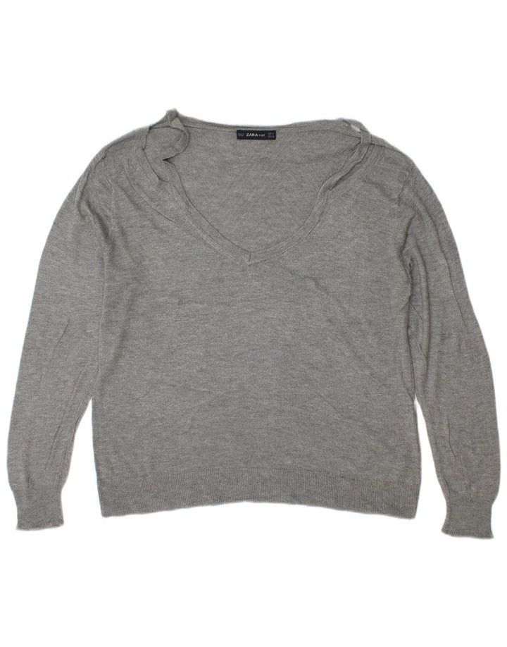 Sweter damski Zara z dekoltem w kształcie litery V, UK 16, duży, szary, wiskoza