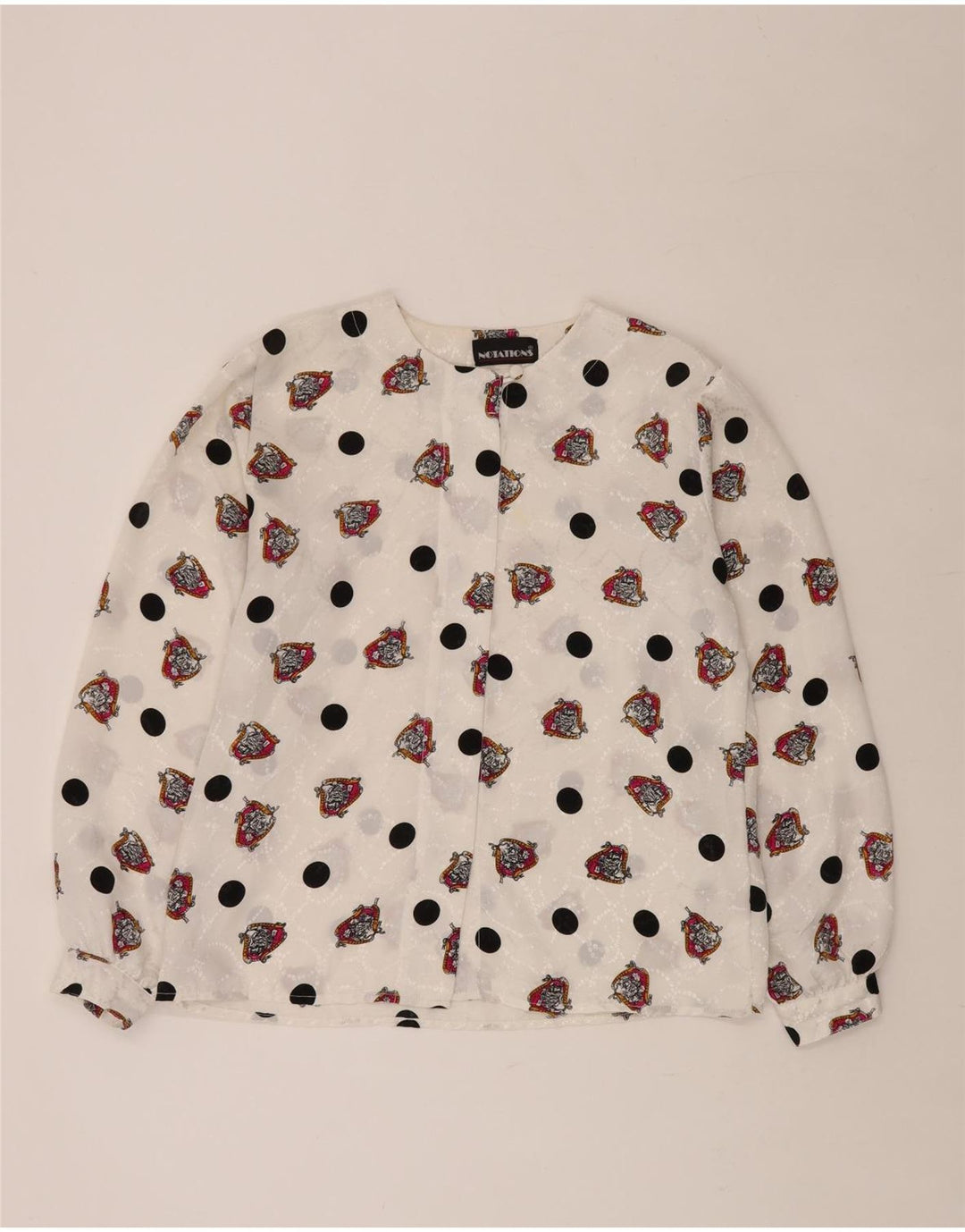 NOTATKI Damska bluzka koszulowa w abstrakcyjny wzór UK 16, duża, biała, poliestrowa