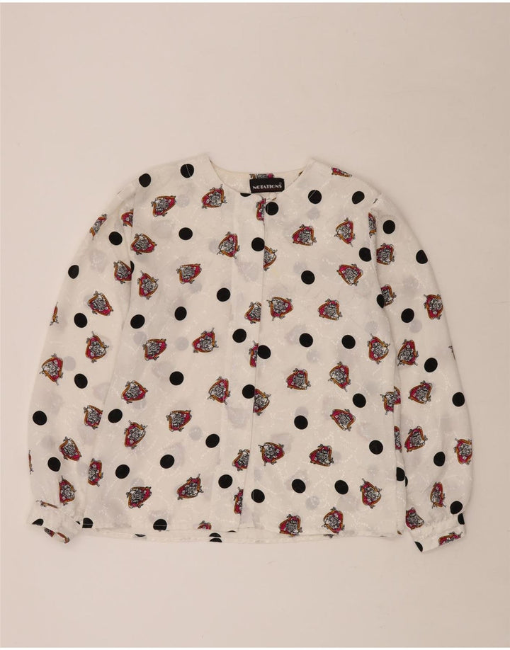 NOTATKI Damska bluzka koszulowa w abstrakcyjny wzór UK 16, duża, biała, poliestrowa