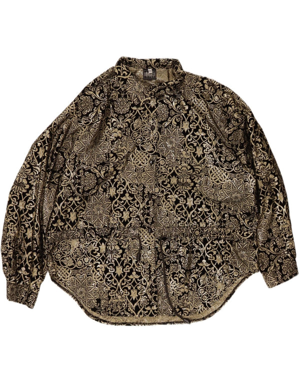 Vintage Womens Loose Fit Shirt Blouse UK 18 XL Black Floral Polyester