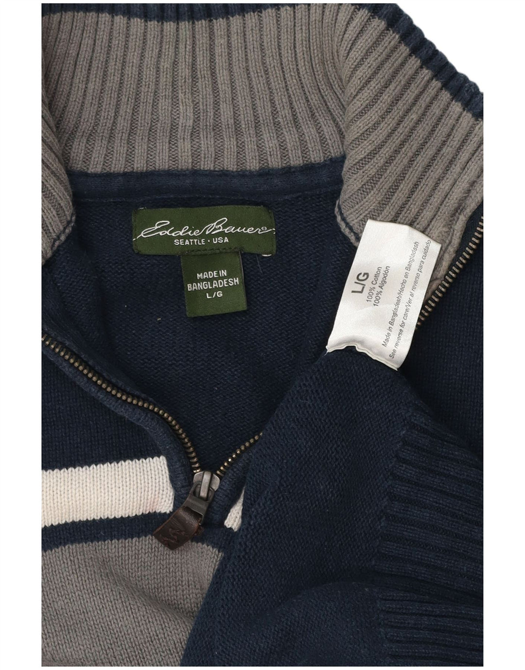 Męski sweter zapinany na zamek EDDIE BAUER, duży, granatowy, z blokami kolorów