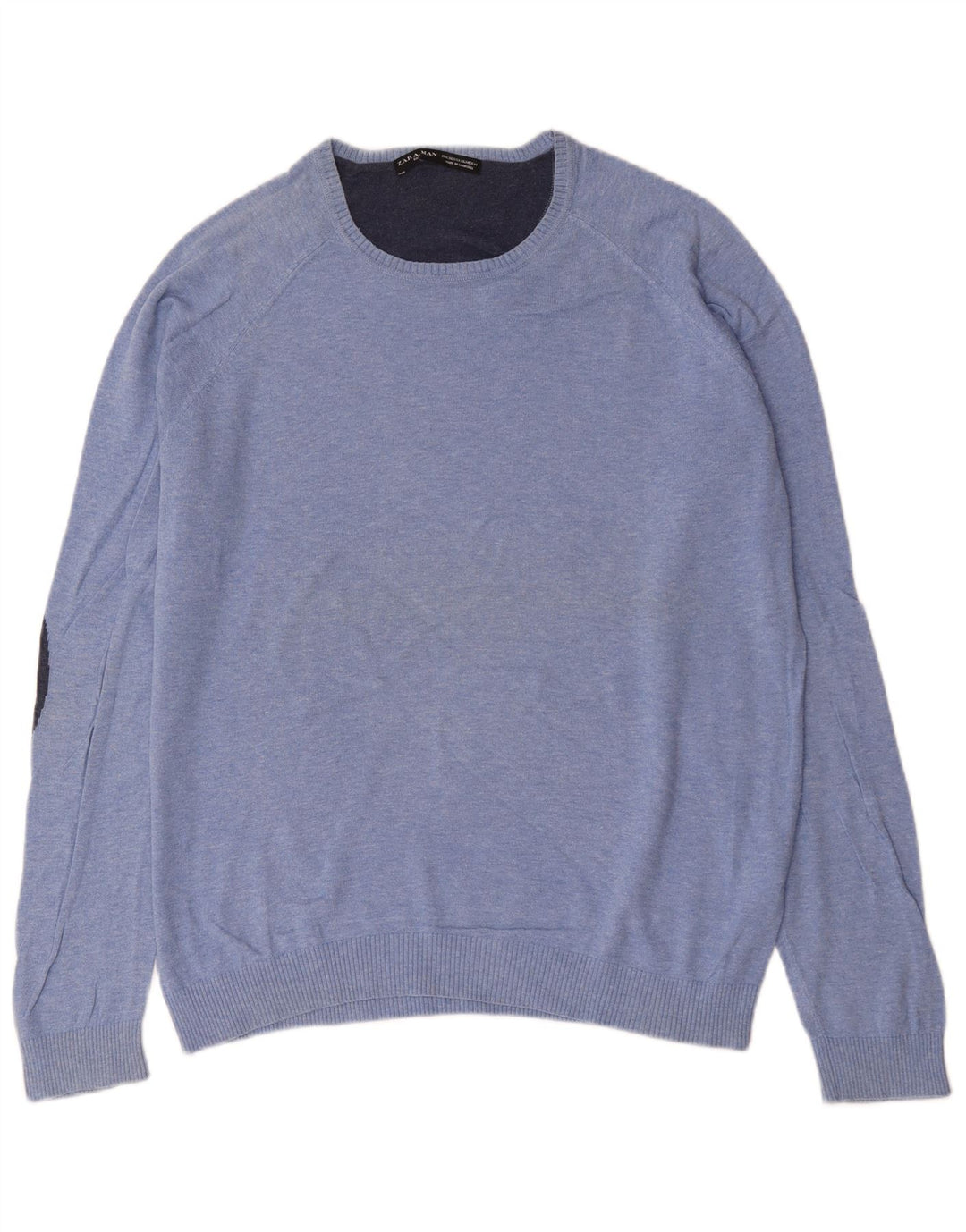 Męski sweter z okrągłym dekoltem Zara XL, niebieski, bawełniany