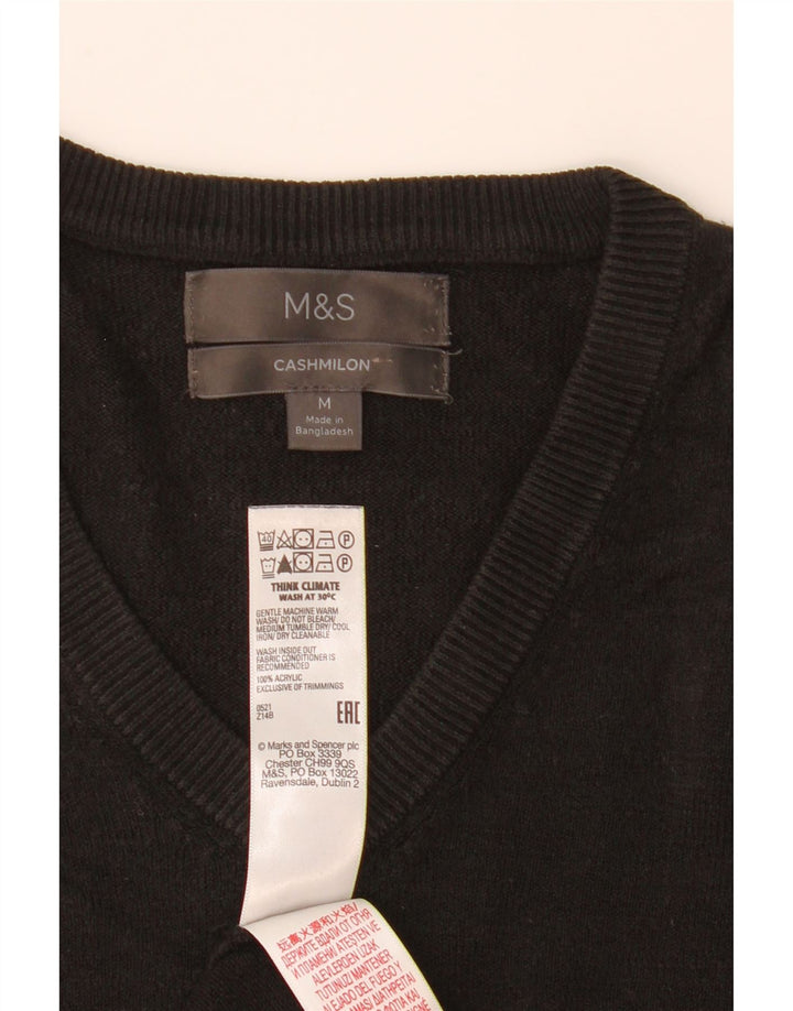Marks & Spencer Męski sweter z dekoltem w kształcie litery V, średni czarny akryl