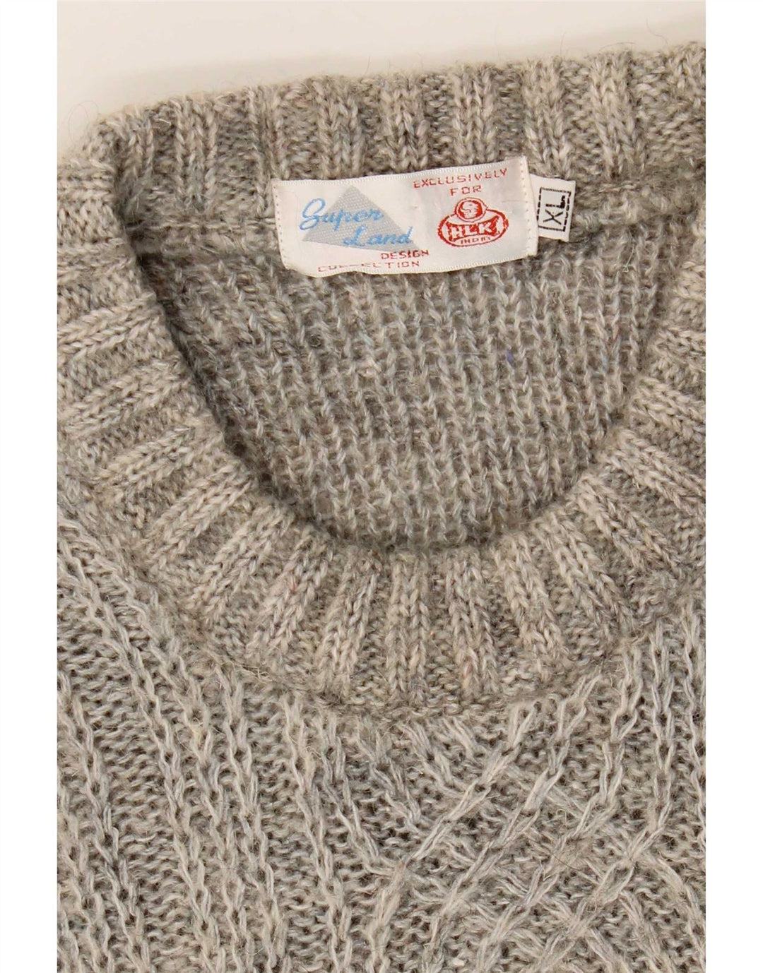 Vintage męski sweter z okrągłym dekoltem XL, szary, geometryczny