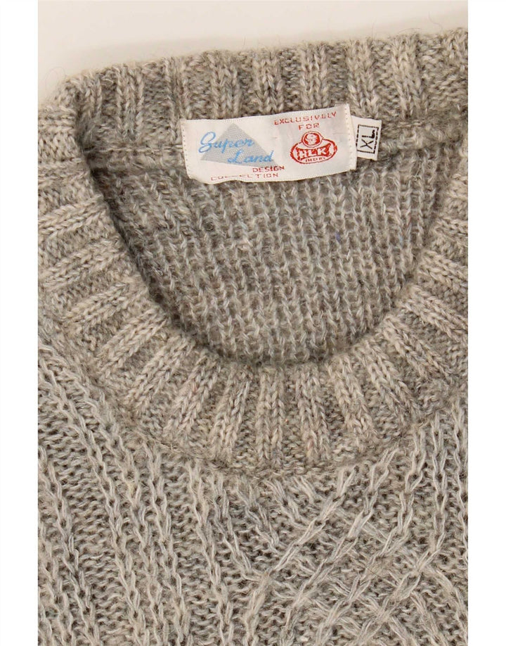 Vintage męski sweter z okrągłym dekoltem XL, szary, geometryczny