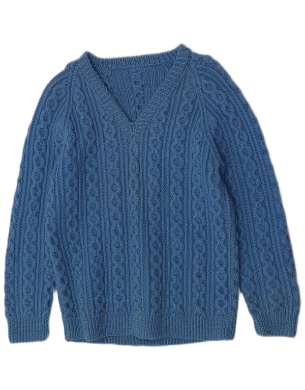 Sweter damski w stylu vintage o regularnym kroju z dekoltem w kształcie litery V, UK 18 XL, niebieski