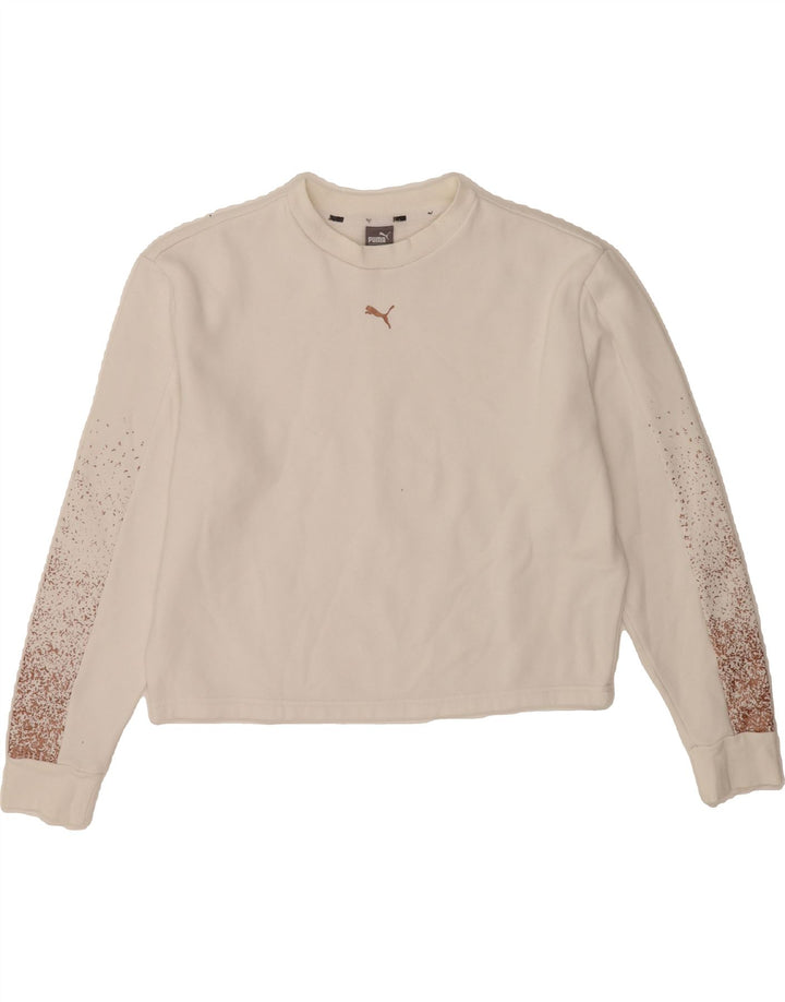 PUMA Womens Oversized Sweatshirt Jumper UK 10 Small White Flecked Cotton Vintage Puma and Second-Hand Puma from Messina Hembry 