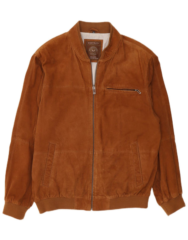 WESTBURY Męska zamszowa kurtka bomber EU 54 2XL Brązowa skóra