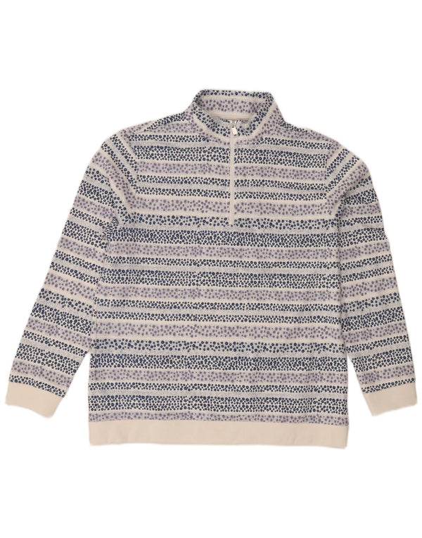Damska bluza z zamkiem błyskawicznym Cotton Traders UK 14, duża, biała, w kwiaty