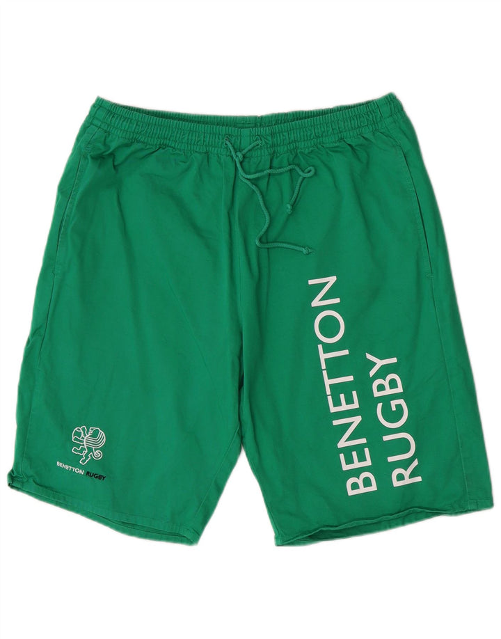 Męskie spodenki sportowe Benetton Graphic, średniej wielkości, zielone, bawełniane