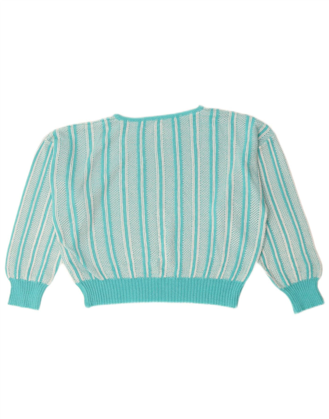 Sweter damski VINTAGE z dekoltem w łódkę UK 12 Średni turkusowy wzór paisley