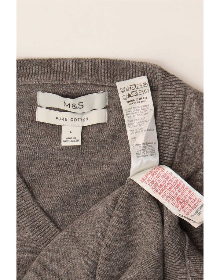 Marks & Spencer Męski sweter z dekoltem w kształcie litery V, duży, szary, bawełniany