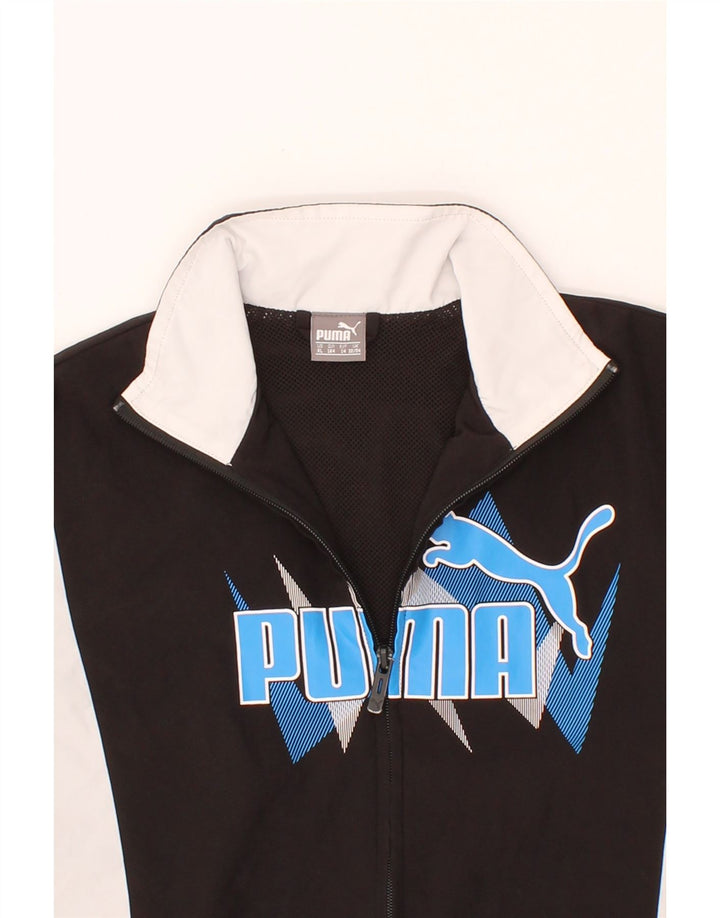 PUMA Boys Graphic Tracksuit Top Jacket 13-14 Years  Black Colourblock Vintage Puma and Second-Hand Puma from Messina Hembry 