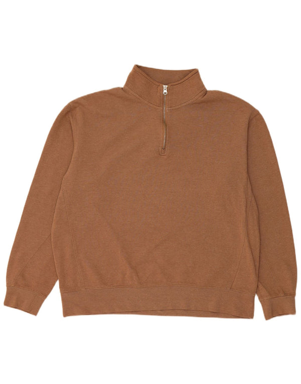Damski sweter oversize z zamkiem błyskawicznym Zara UK 18 XL, brązowy, bawełniany
