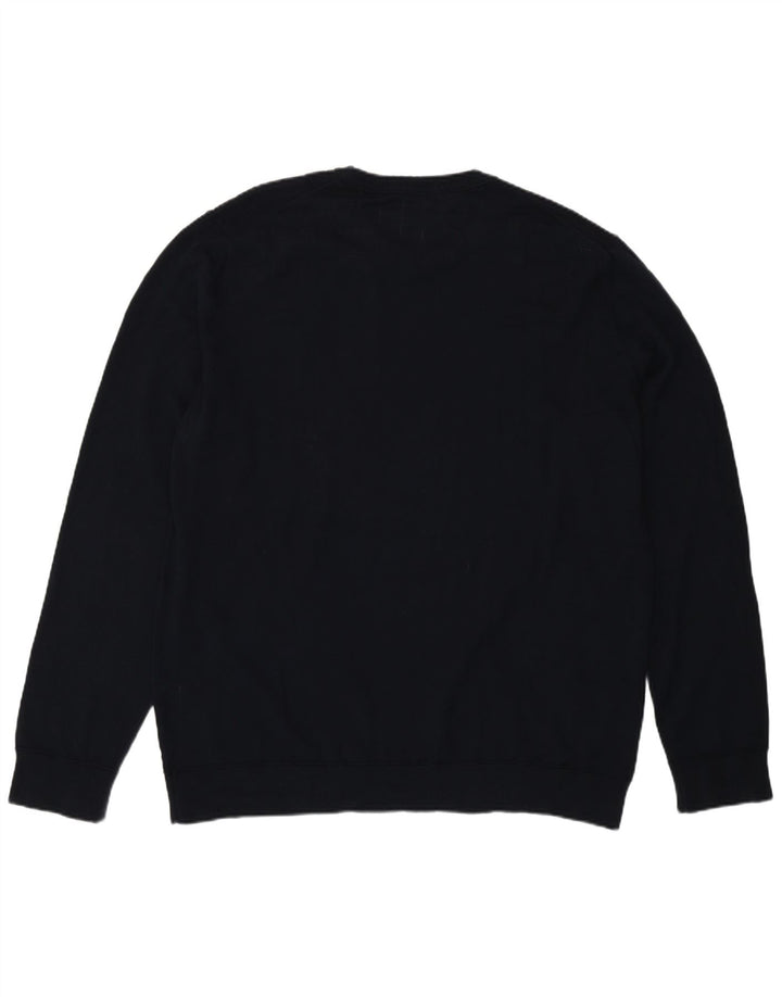 Męski sweter z wycięciem pod szyją Benetton 2XL, granatowy, bawełniany