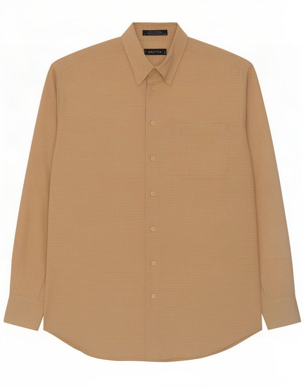 Nautica Mens Shirt Size 16 Large Beige Check Cotton