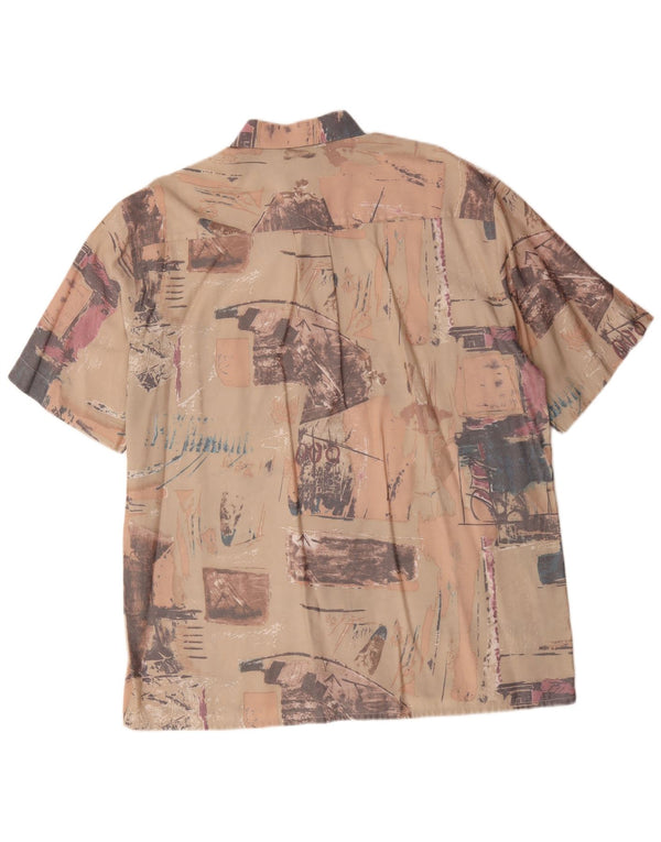 Koszula męska z krótkim rękawem w stylu vintage, abstrakcyjny wzór, rozmiar 43/44 XL, beżowa