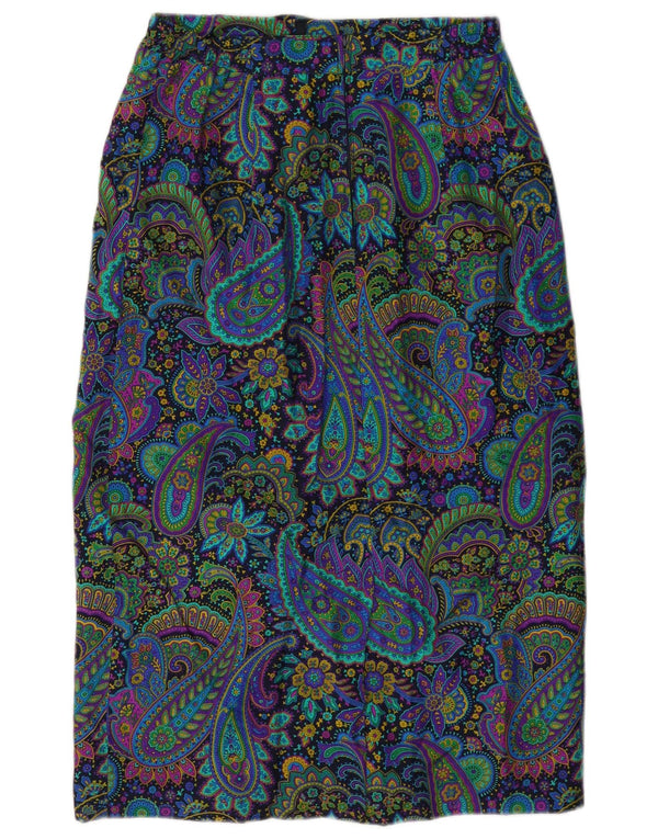 Vintage damska spódnica midi z wysokim stanem W28 średni wielobarwny jedwab paisley