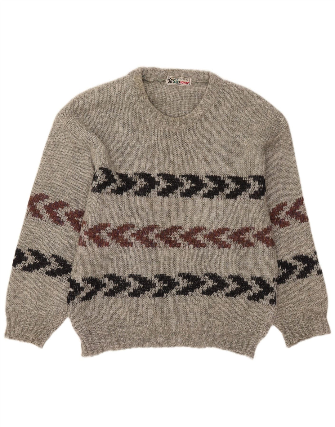 Vintage męski sweter z okrągłym dekoltem, rozmiar 40, średnie szare paski