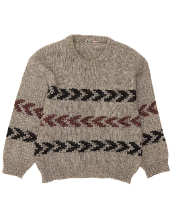 Vintage męski sweter z okrągłym dekoltem, rozmiar 40, średnie szare paski