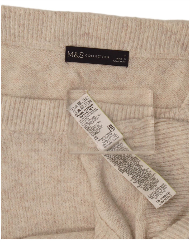 Marks & Spencer Damski sweter z dekoltem w łódkę, UK 10, mały, beżowy poliester