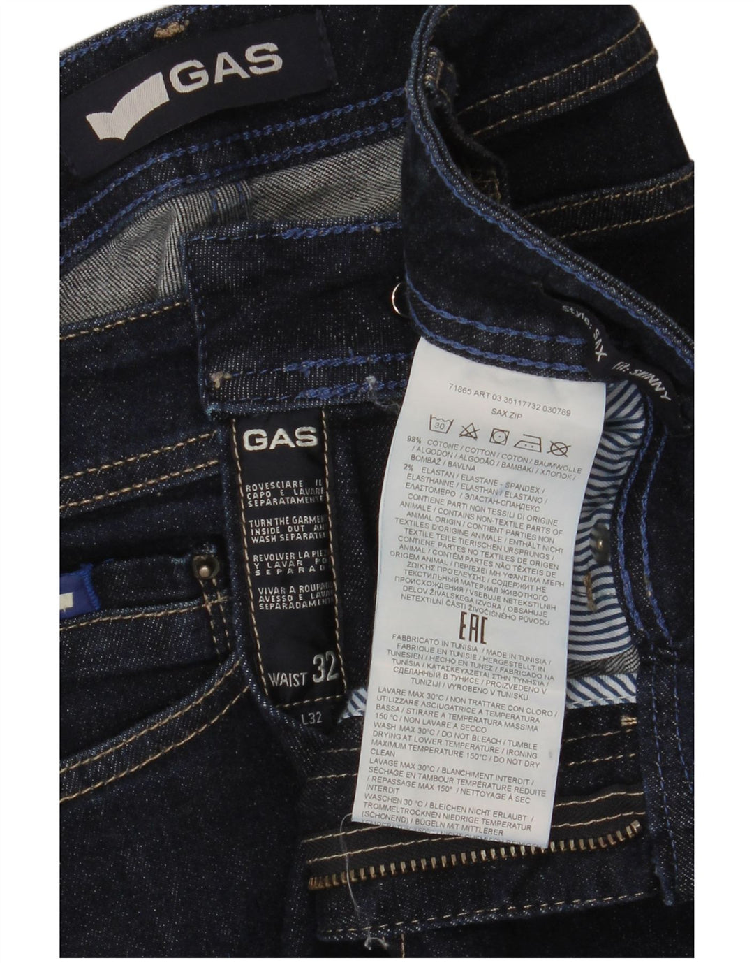 Damskie jeansy skinny Gas W32 L32 Granatowa bawełna