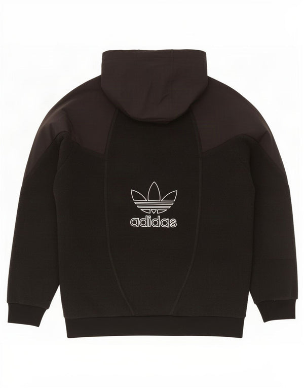 Męska bluza polarowa z kapturem i grafiką Adidas, średnia czarna, poliester z blokami kolorów