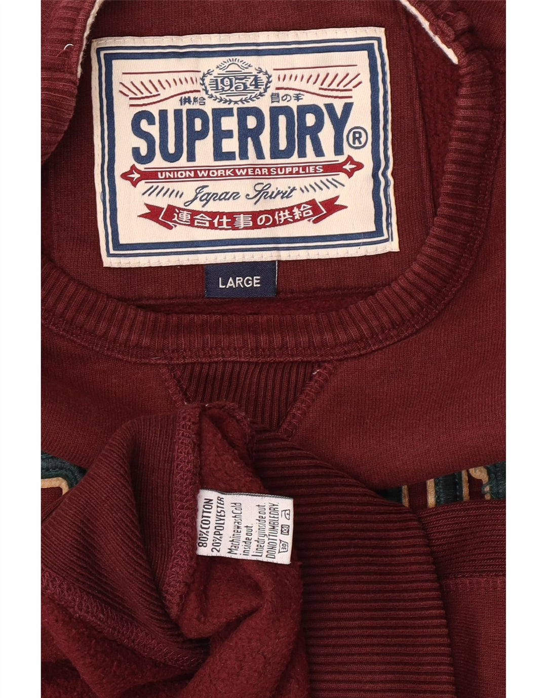 Męski sweter z grafiką Superdry, duży, bordowy, bawełniany