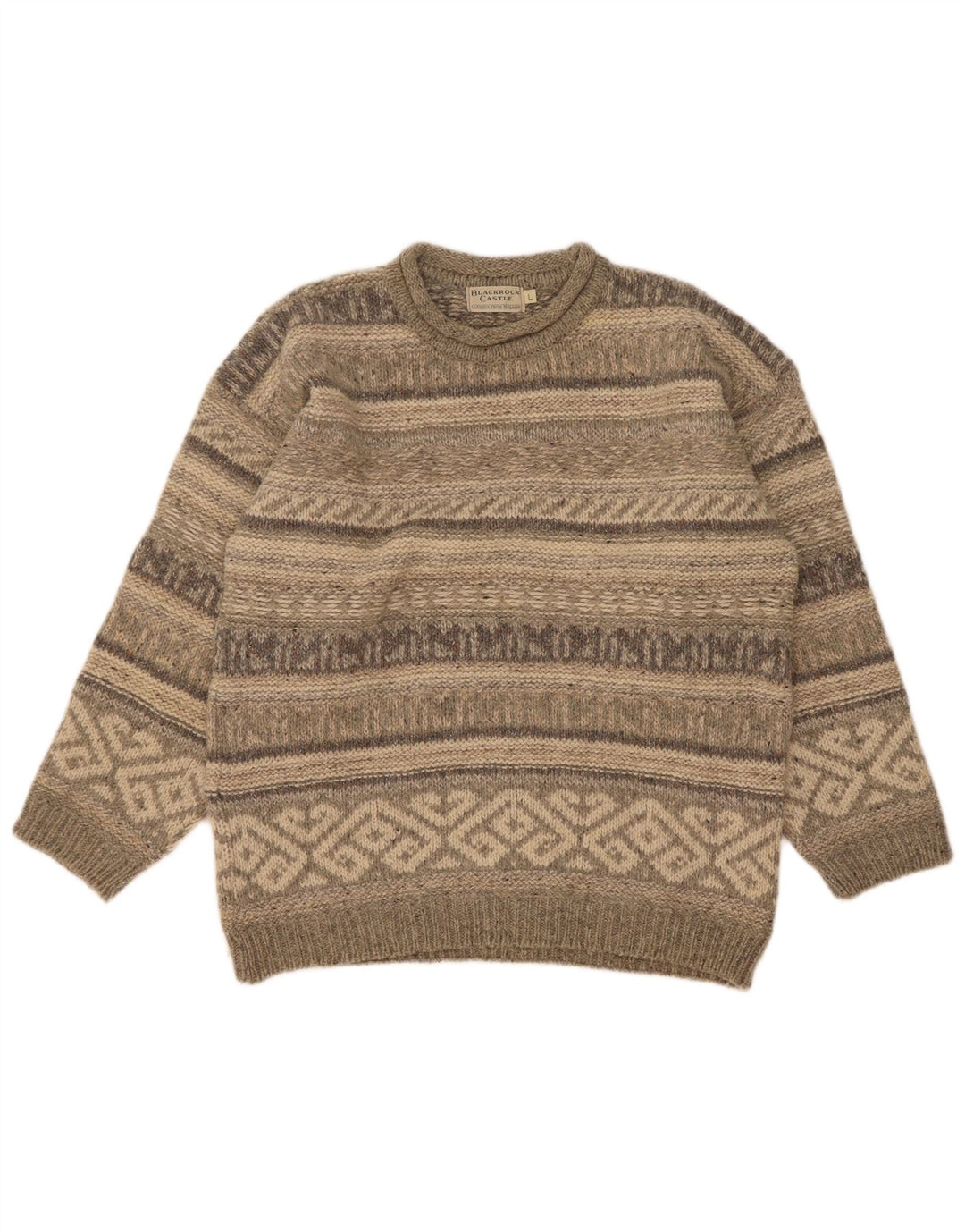 Vintage męski sweter z golfem, duży, szary, wełniany Fair Isle