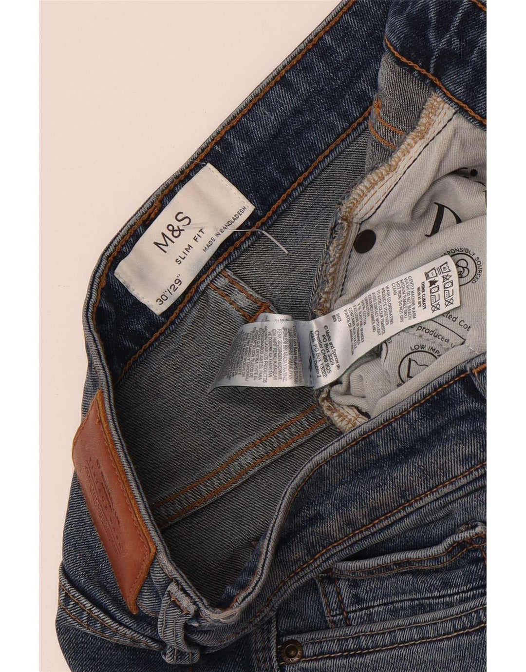 Marks & Spencer Męskie jeansy slim fit W30 L29 Niebieskie bawełniane