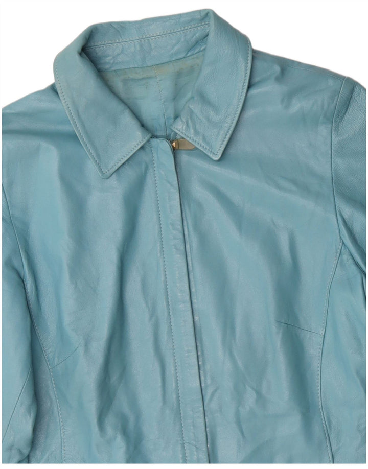 Damska kurtka skórzana VINTAGE UK 14, średnia niebieska skóra